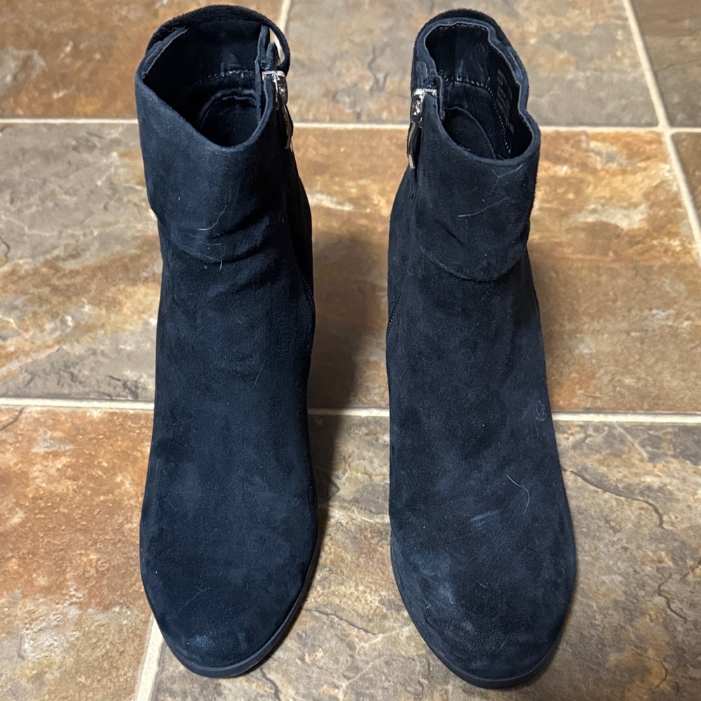 Michael Shannon Black Suede Ankle Booties with Side Zip